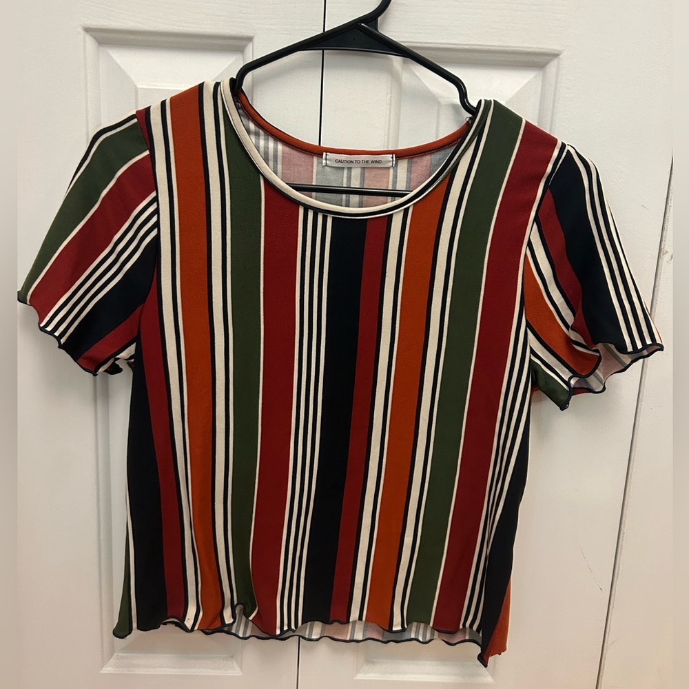 Caution To The Wind Striped T-Shirt, Size Small - Picture 1 of 3